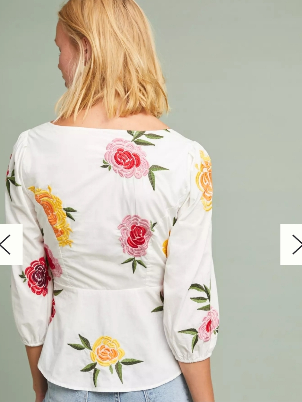 Maeve by Anthropologie Womens Boho White Petal-Embroidered Poplin Blouse Sz 14 - Picture 2 of 9